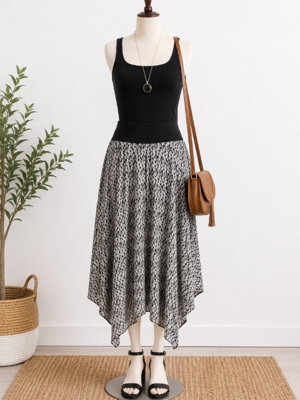 🖤 ALYX Black & White Patterned Midi Skirt – Size Large